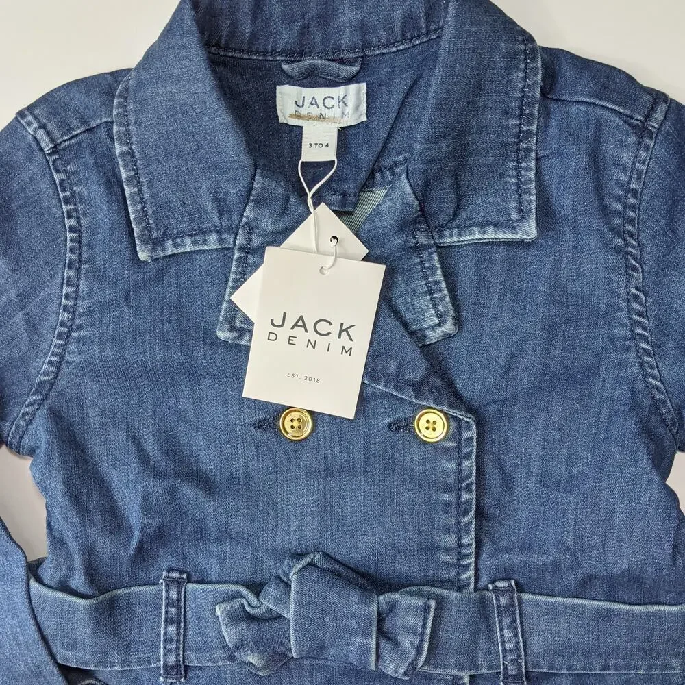 Janie and Jack 3 to 4 girl toddler kid denim jean jacket peacoat belt bow fall